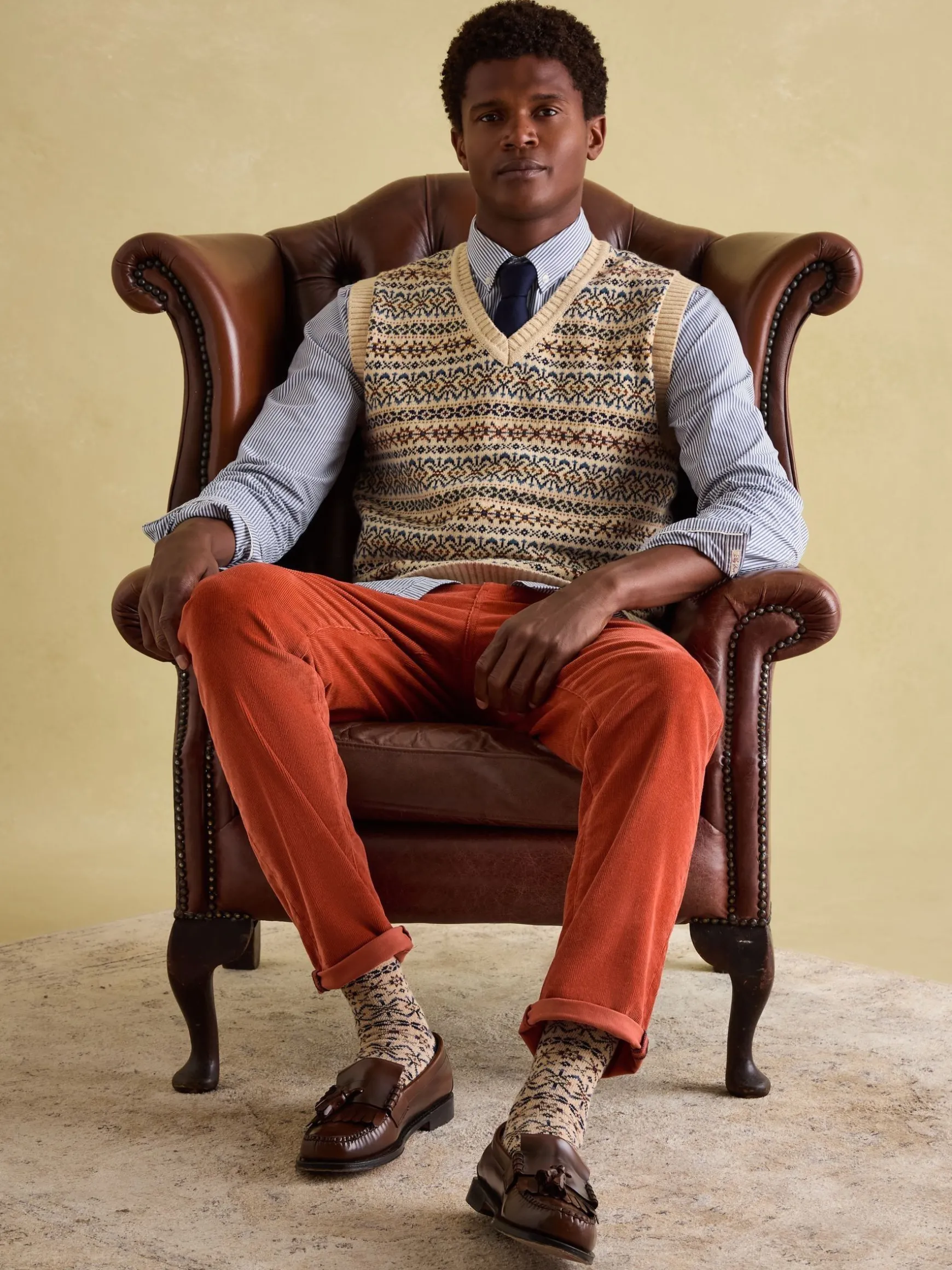 Fair Isle Cream Knitted Vest Contains Merino Wool