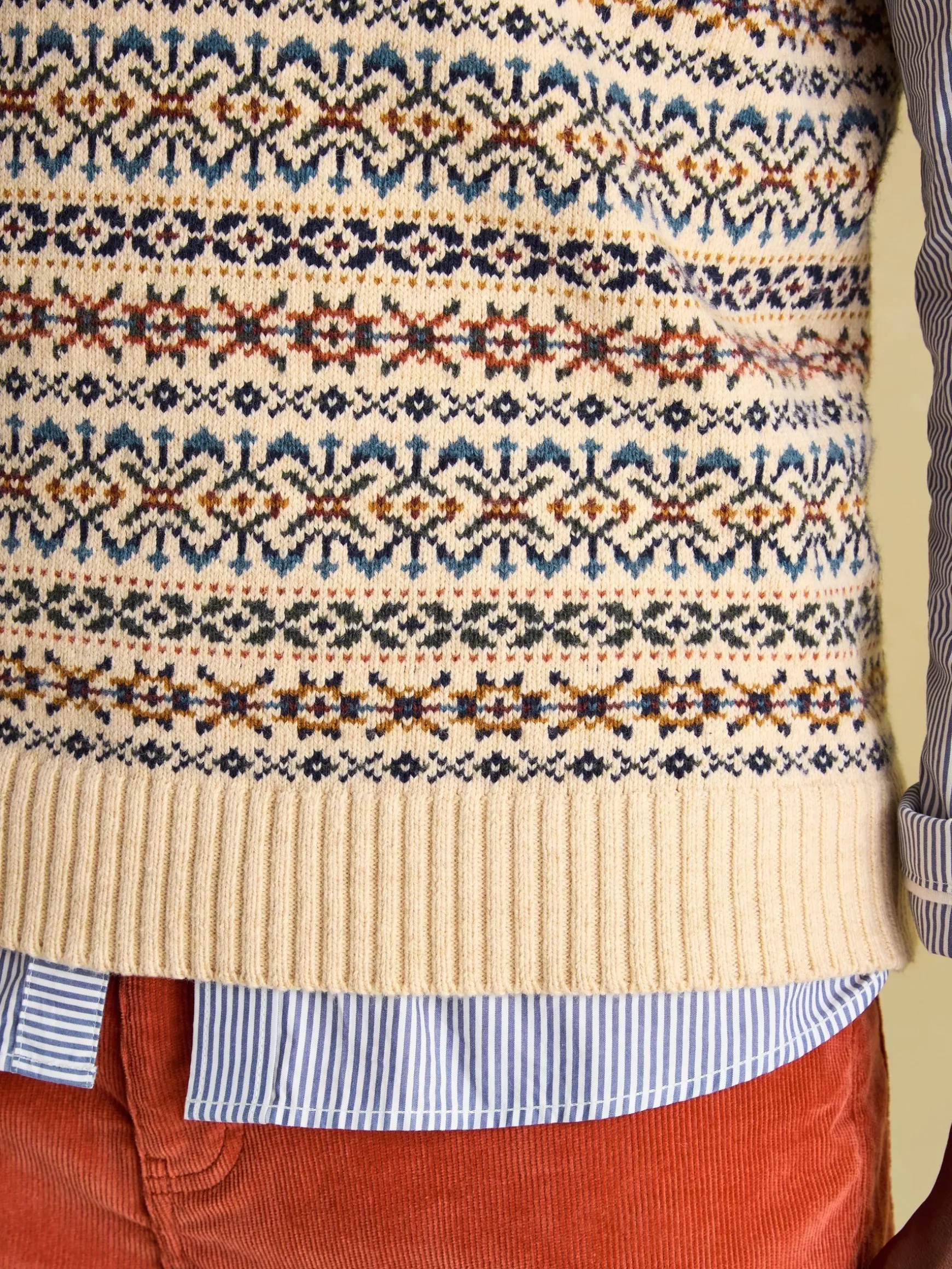 Fair Isle Cream Knitted Vest Contains Merino Wool