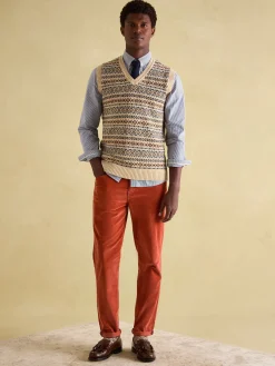 Fair Isle Cream Knitted Vest Contains Merino Wool