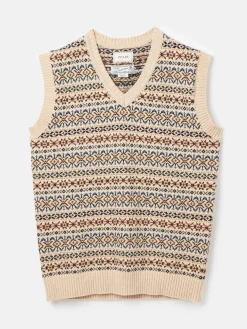 Fair Isle Cream Knitted Vest Contains Merino Wool