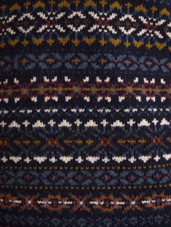 Fair Isle Navy Crew Neck Jumper Contains Merino Wool