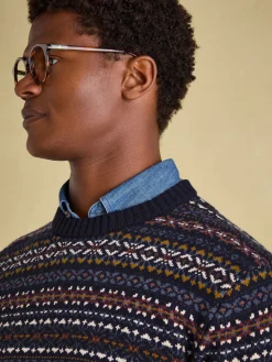 Fair Isle Navy Crew Neck Jumper Contains Merino Wool
