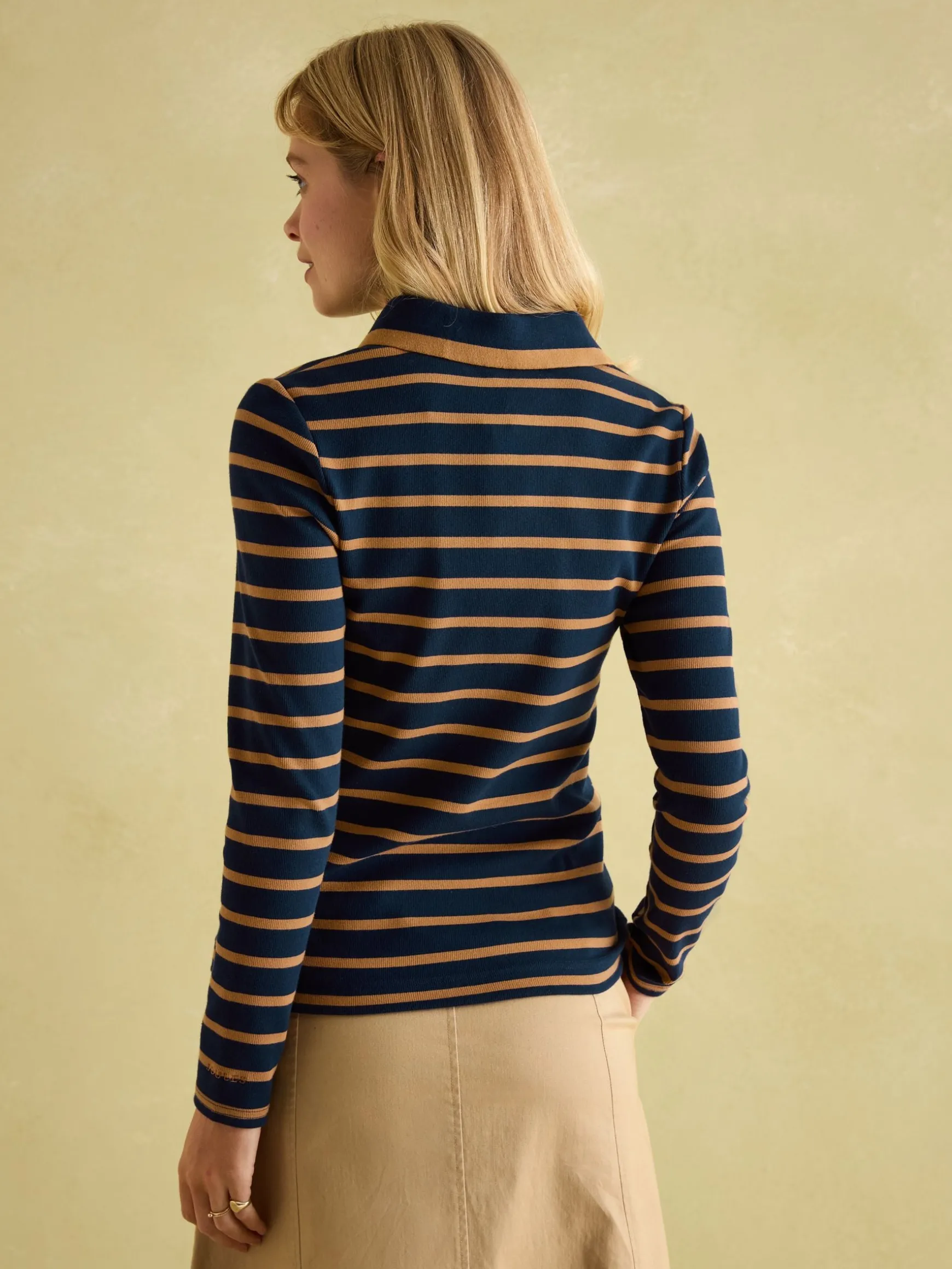 Fairfield Navy & Tan Long Sleeve Ribbed Polo Shirt