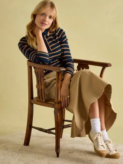 Fairfield Navy & Tan Long Sleeve Ribbed Polo Shirt