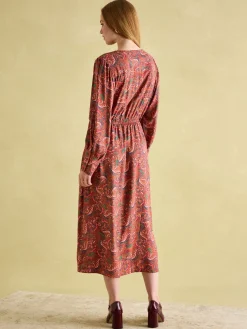 Felicity Red Paisley Smocked Midi Dress