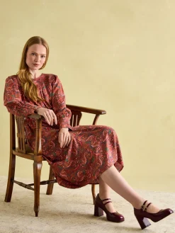 Felicity Red Paisley Smocked Midi Dress