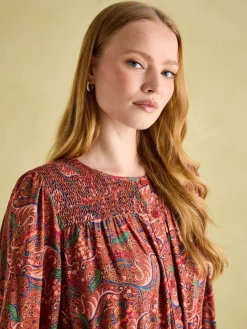 Felicity Red Paisley Smocked Midi Dress