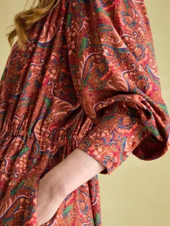 Felicity Red Paisley Smocked Midi Dress