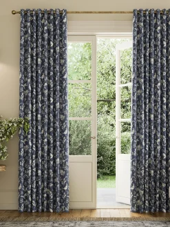 Festival Pheasants Set of 2 Navy Blackout Eyelet Curtains