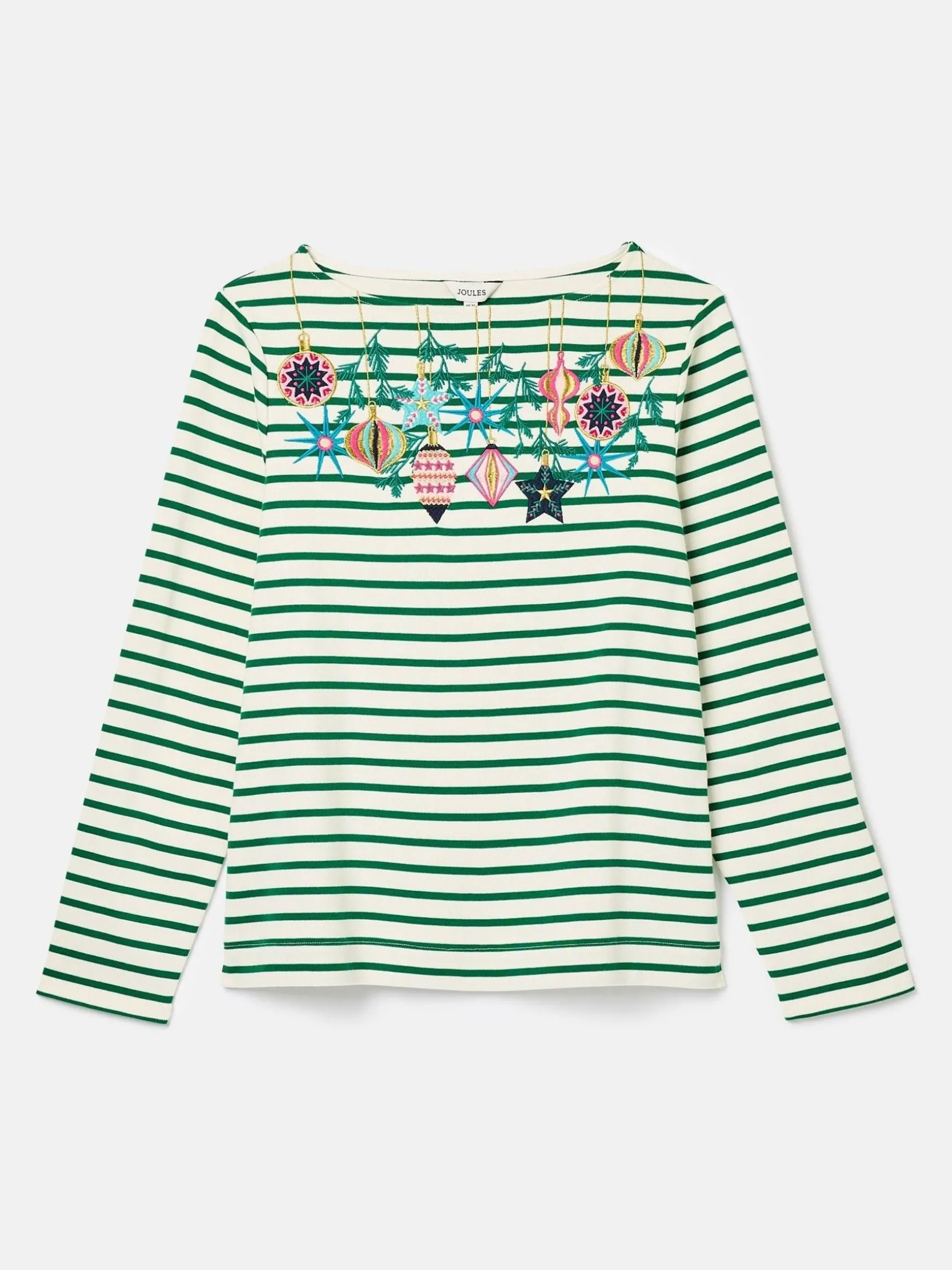 Festive Harbour Green/White Boat Neck Breton Top