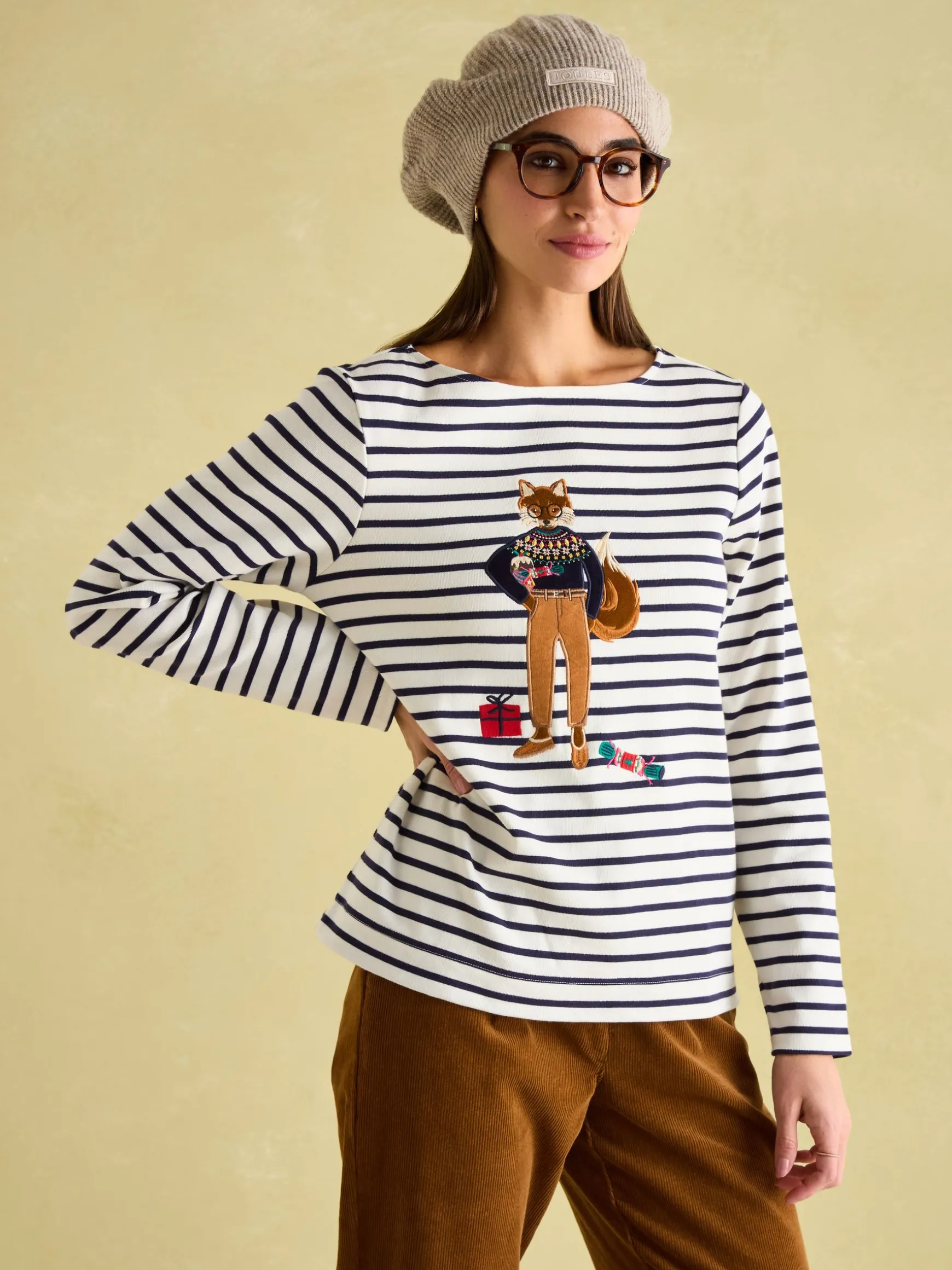 Festive Harbour Multi/White Boat Neck Breton Top