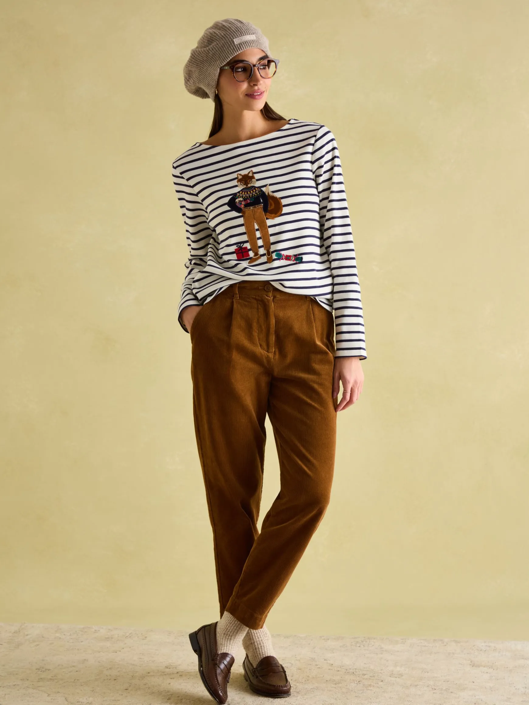 Festive Harbour Multi/White Boat Neck Breton Top