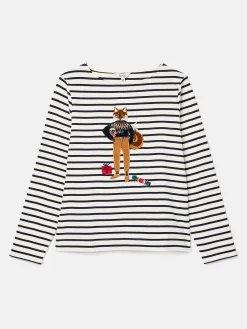Festive Harbour Multi/White Boat Neck Breton Top