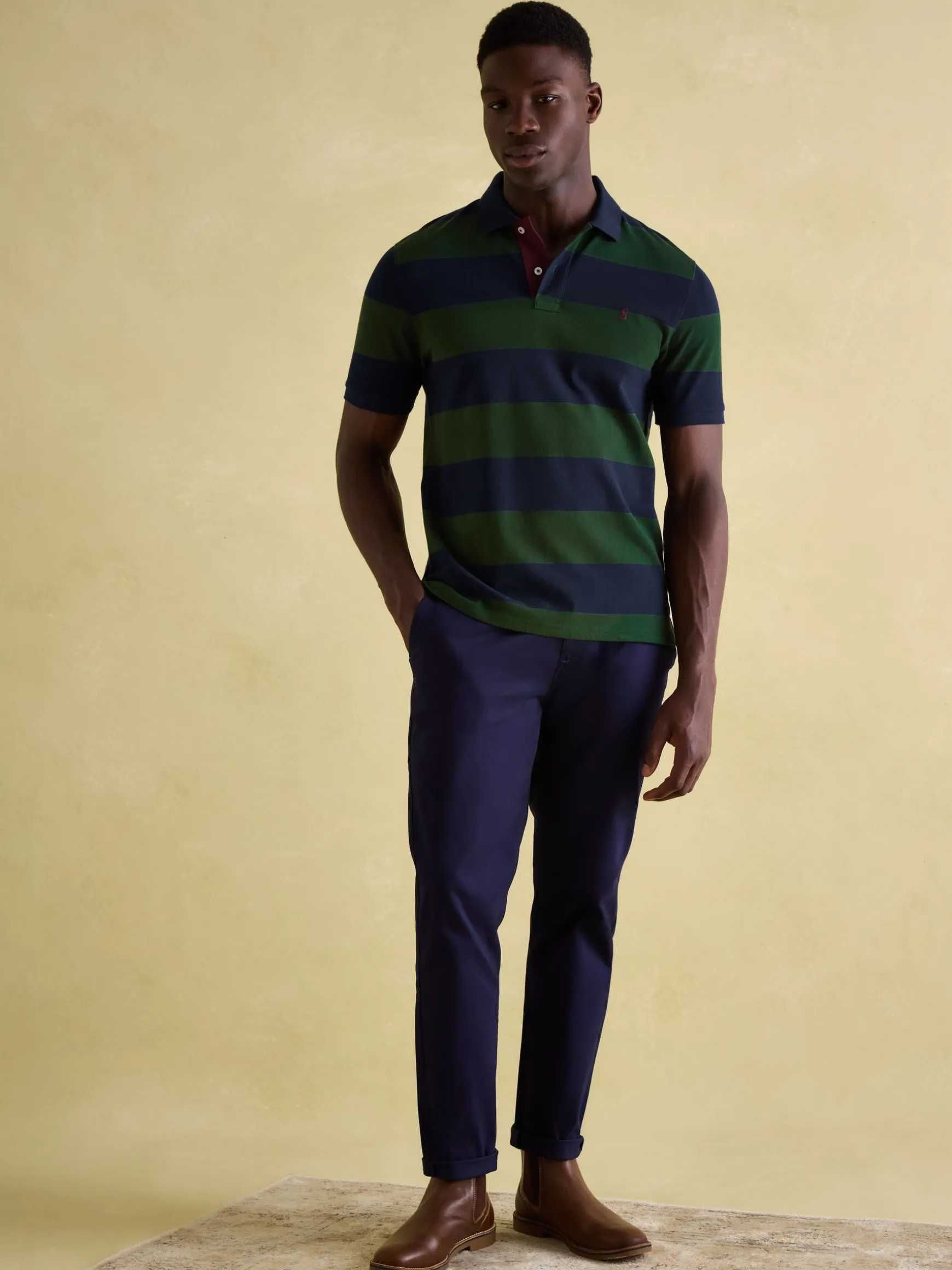 Filbert Green & Navy Striped Polo Shirt