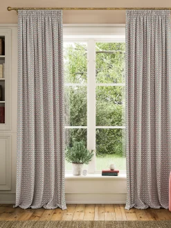 Floral Foulard Set of 2 Blue & Cream Blackout Pencil Pleat Curtains