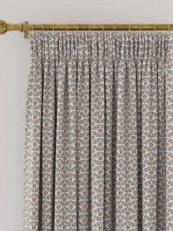 Floral Foulard Set of 2 Blue & Cream Blackout Pencil Pleat Curtains