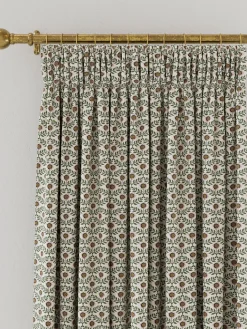 Floral Foulard Set of 2 Green & Cream Blackout Pencil Pleat Curtains