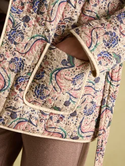 Floral Paisley Cotton Quilted Jacket With Belt