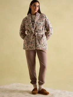Floral Paisley Cotton Quilted Jacket With Belt