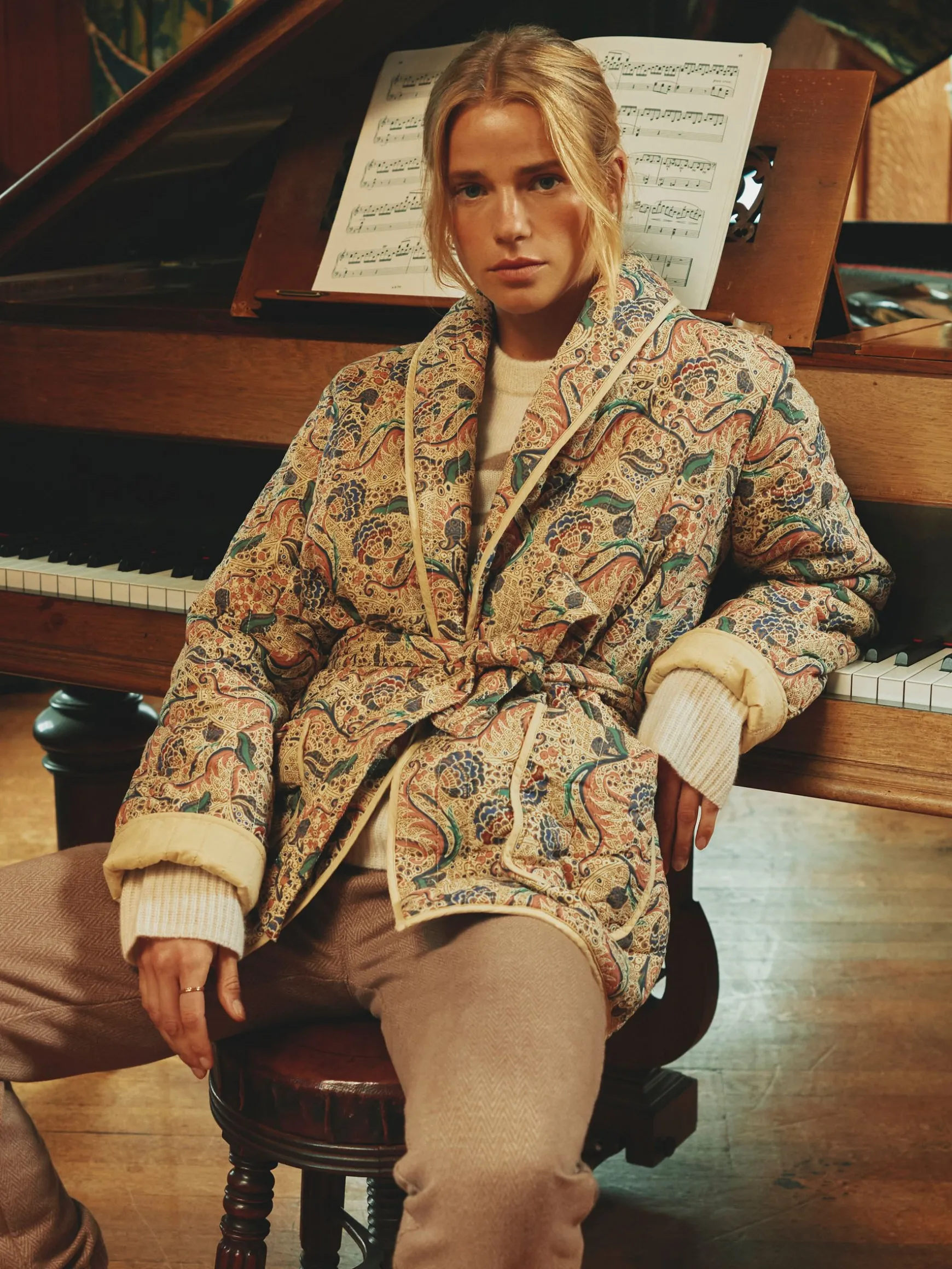 Floral Paisley Cotton Quilted Jacket With Belt