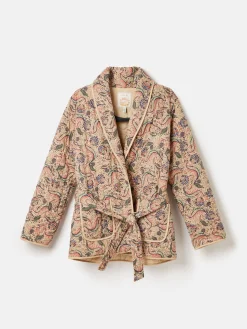 Floral Paisley Cotton Quilted Jacket With Belt