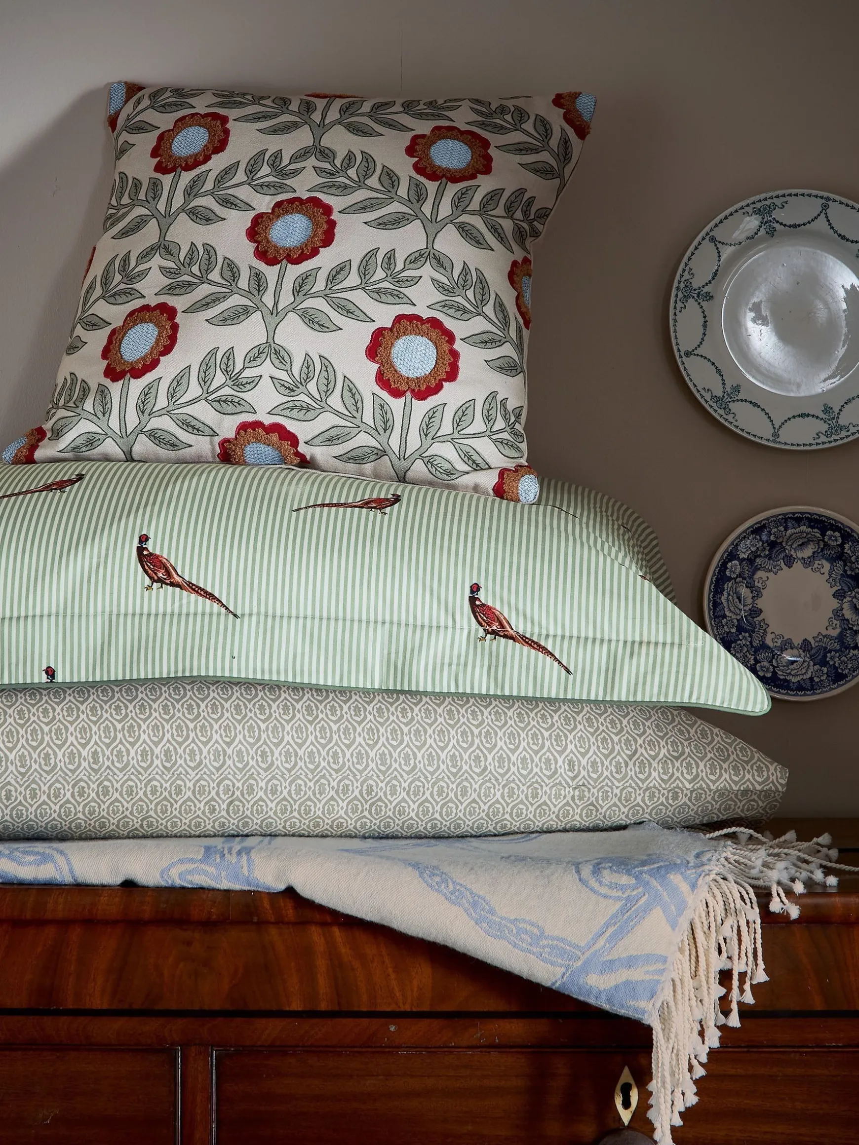 Floral Trellis Green 100% Cotton Cushion