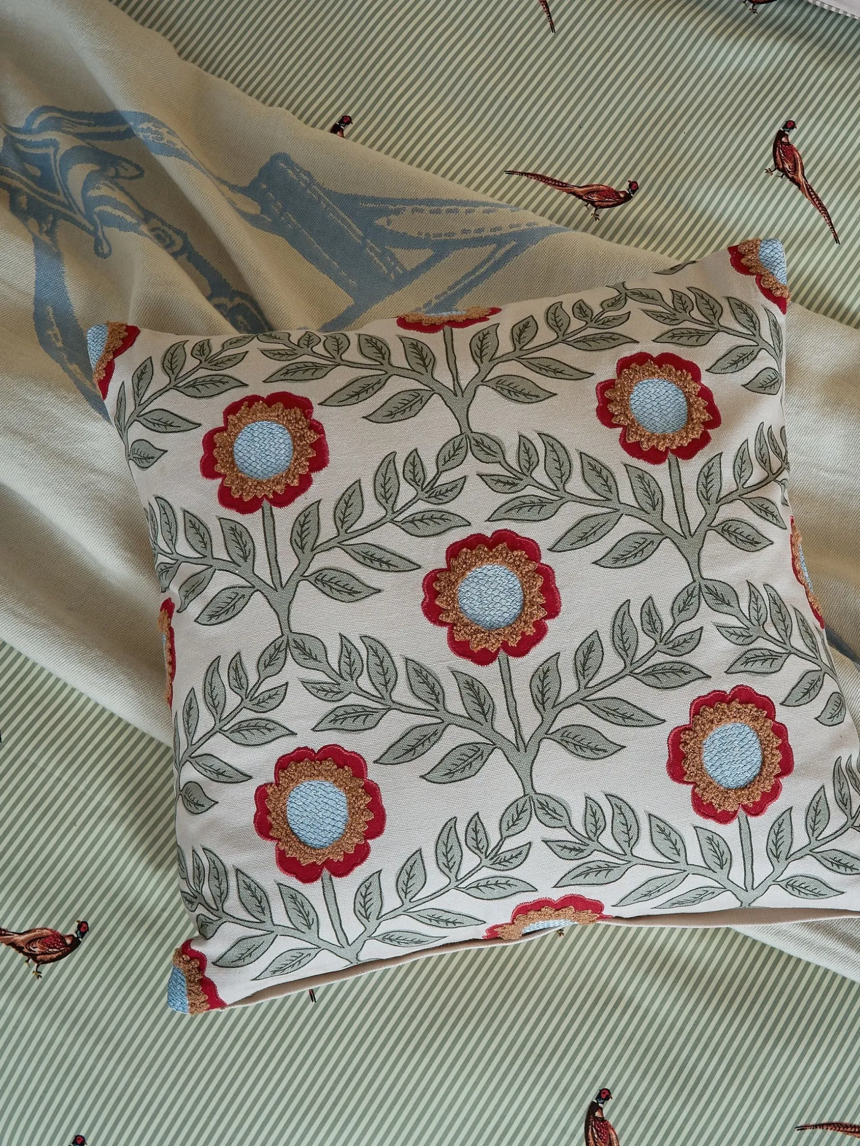 Floral Trellis Green 100% Cotton Cushion