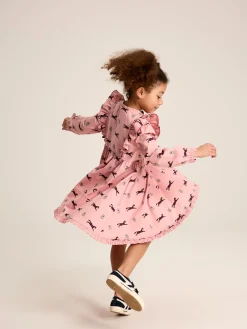 Florence Pink Horse Print Long Sleeve Frilled Dress