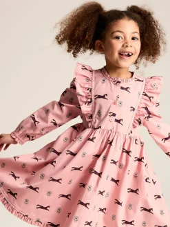 Florence Pink Horse Print Long Sleeve Frilled Dress