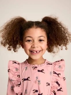 Florence Pink Horse Print Long Sleeve Frilled Dress