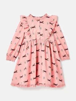Florence Pink Horse Print Long Sleeve Frilled Dress