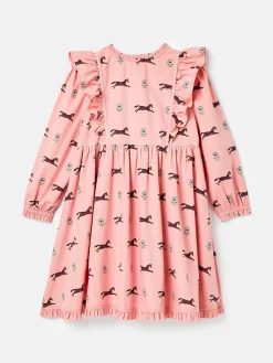 Florence Pink Horse Print Long Sleeve Frilled Dress