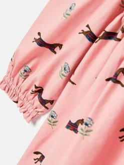 Florence Pink Horse Print Long Sleeve Frilled Dress
