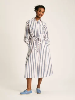 Francesca Blue Printed Tie Waist Shirt Dress