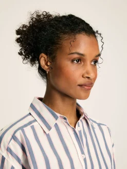 Francesca Blue Printed Tie Waist Shirt Dress