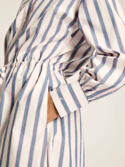 Francesca Blue Printed Tie Waist Shirt Dress