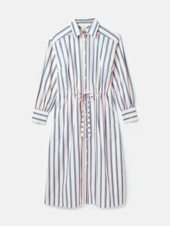Francesca Blue Printed Tie Waist Shirt Dress