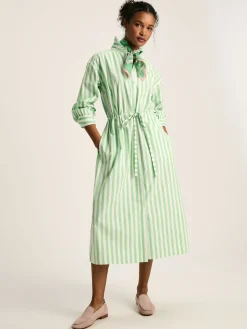 Francesca Green & White Tie Waist Shirt Dress