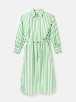 Francesca Green & White Tie Waist Shirt Dress
