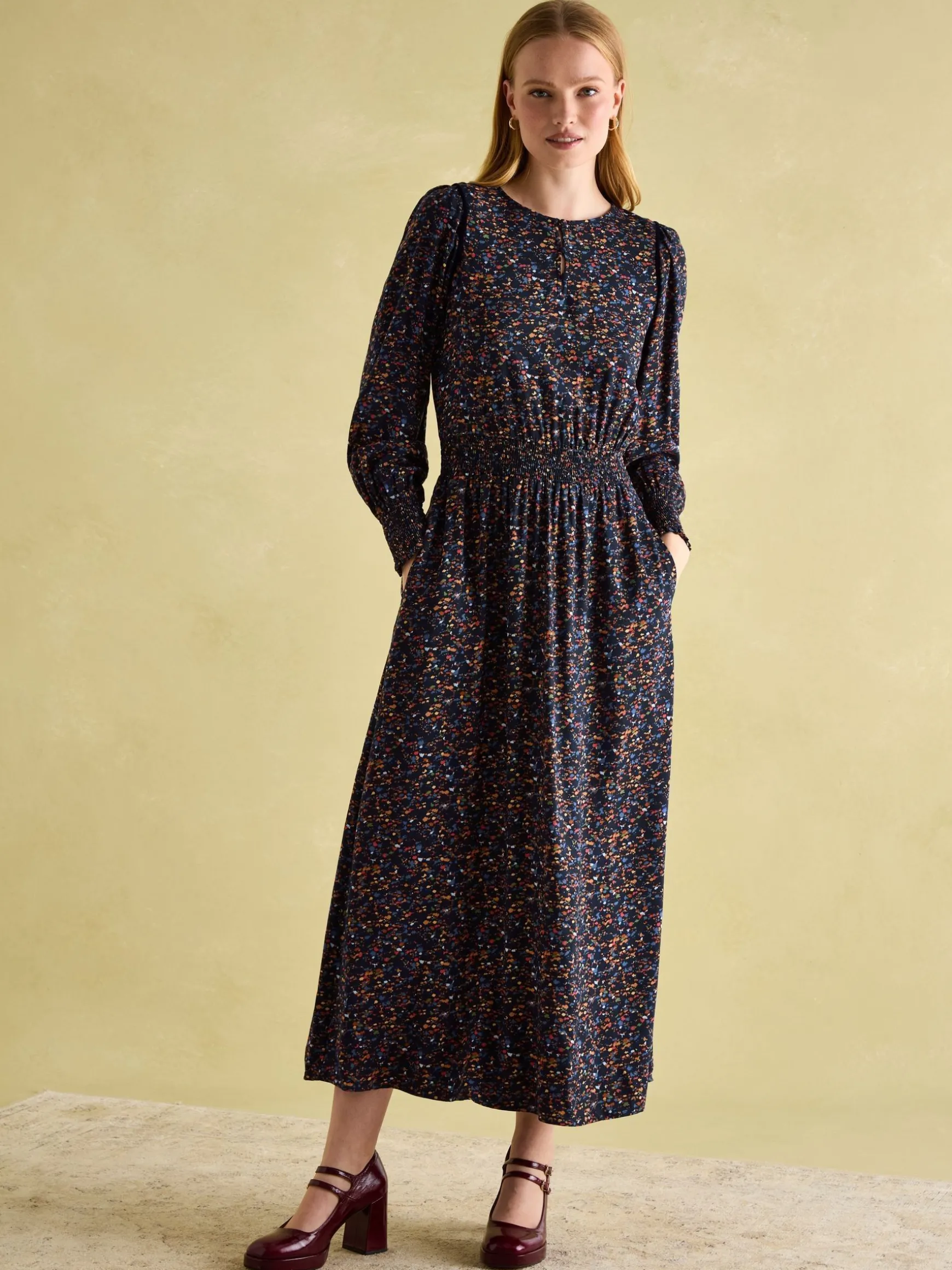 Georgina Navy Multi Elasticated Waist Maxi Dress