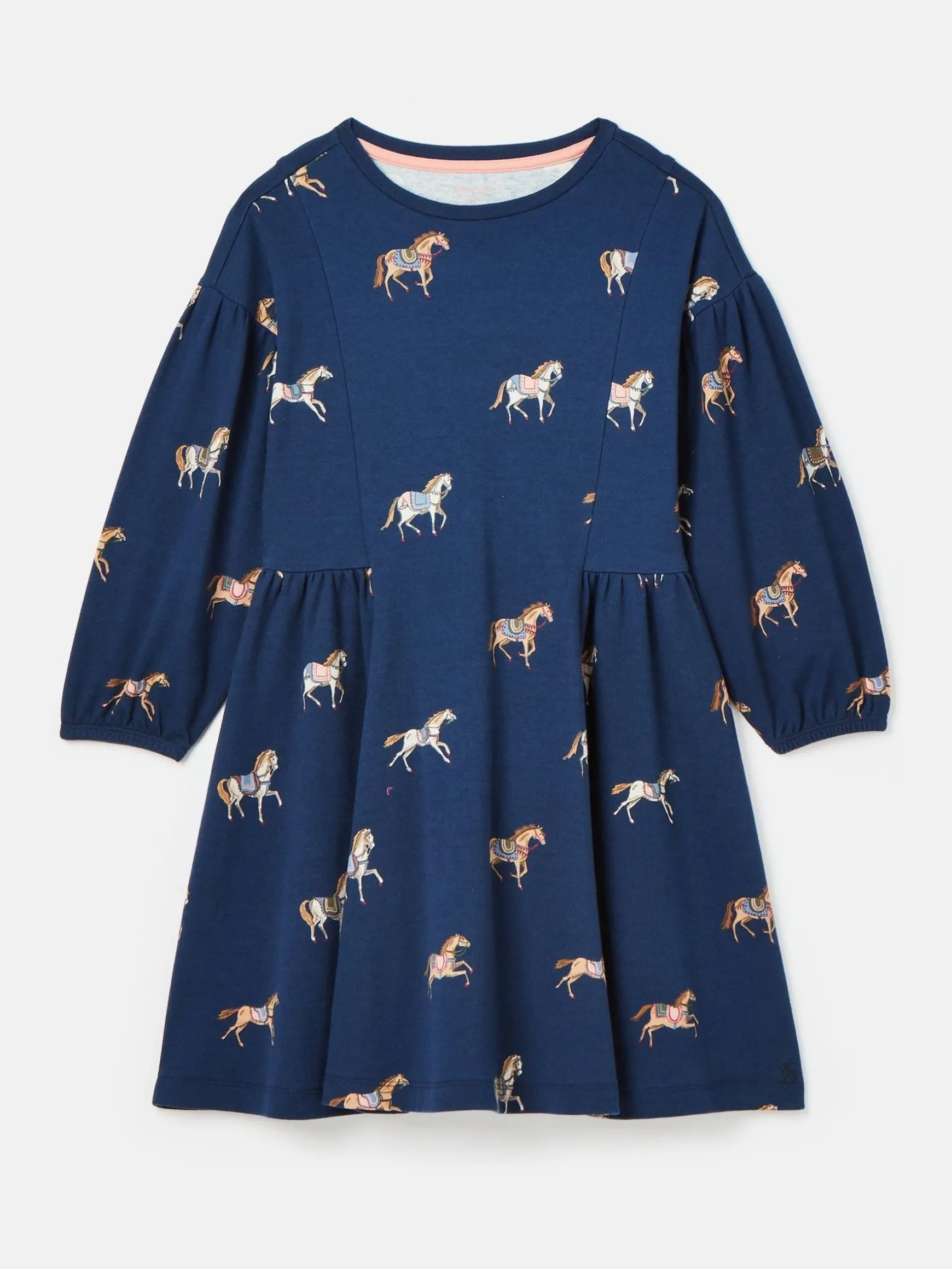 Girls' Aubrey Navy Horse Print Jersey Dress