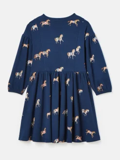 Girls' Aubrey Navy Horse Print Jersey Dress