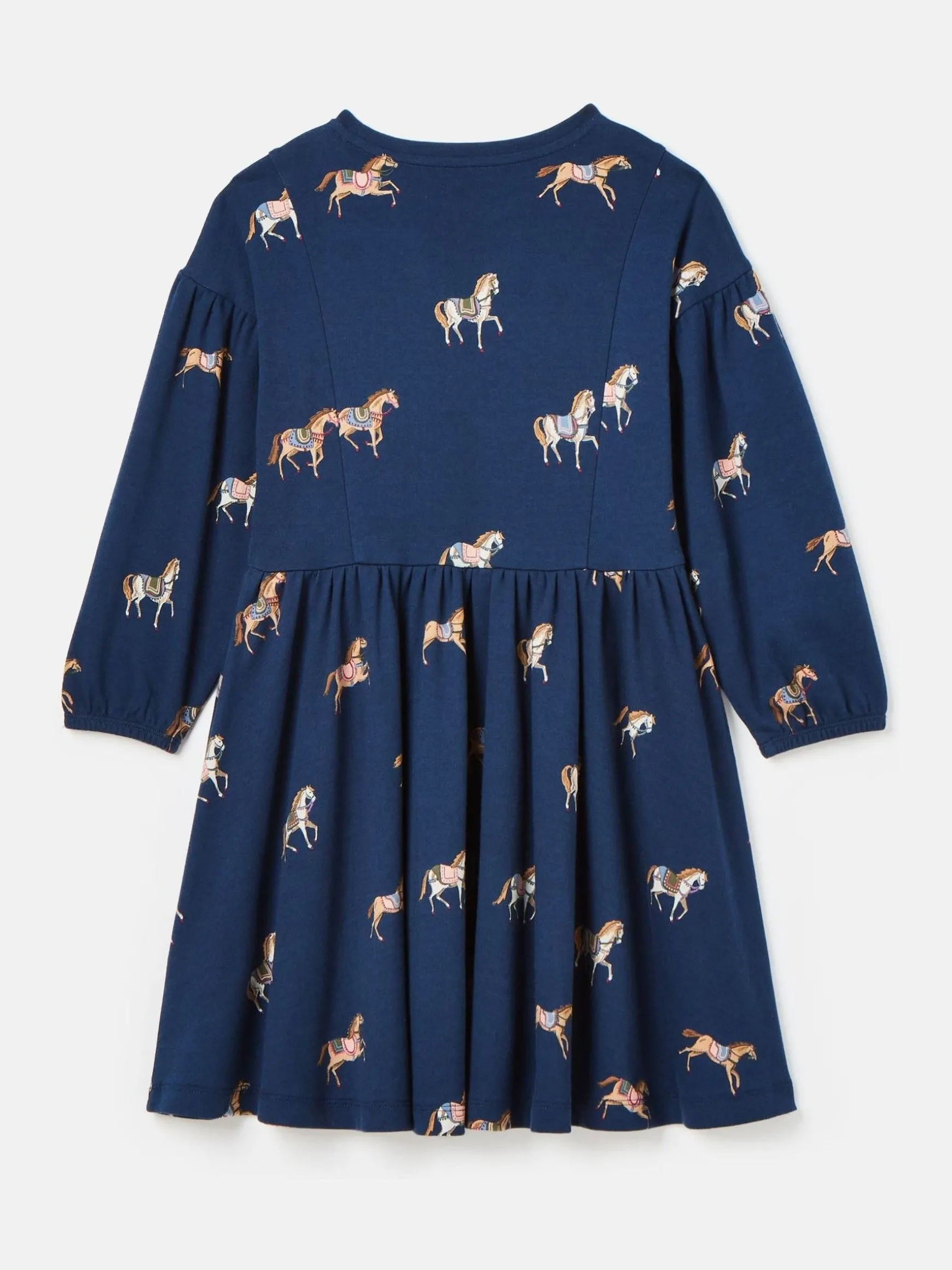 Girls' Aubrey Navy Horse Print Jersey Dress