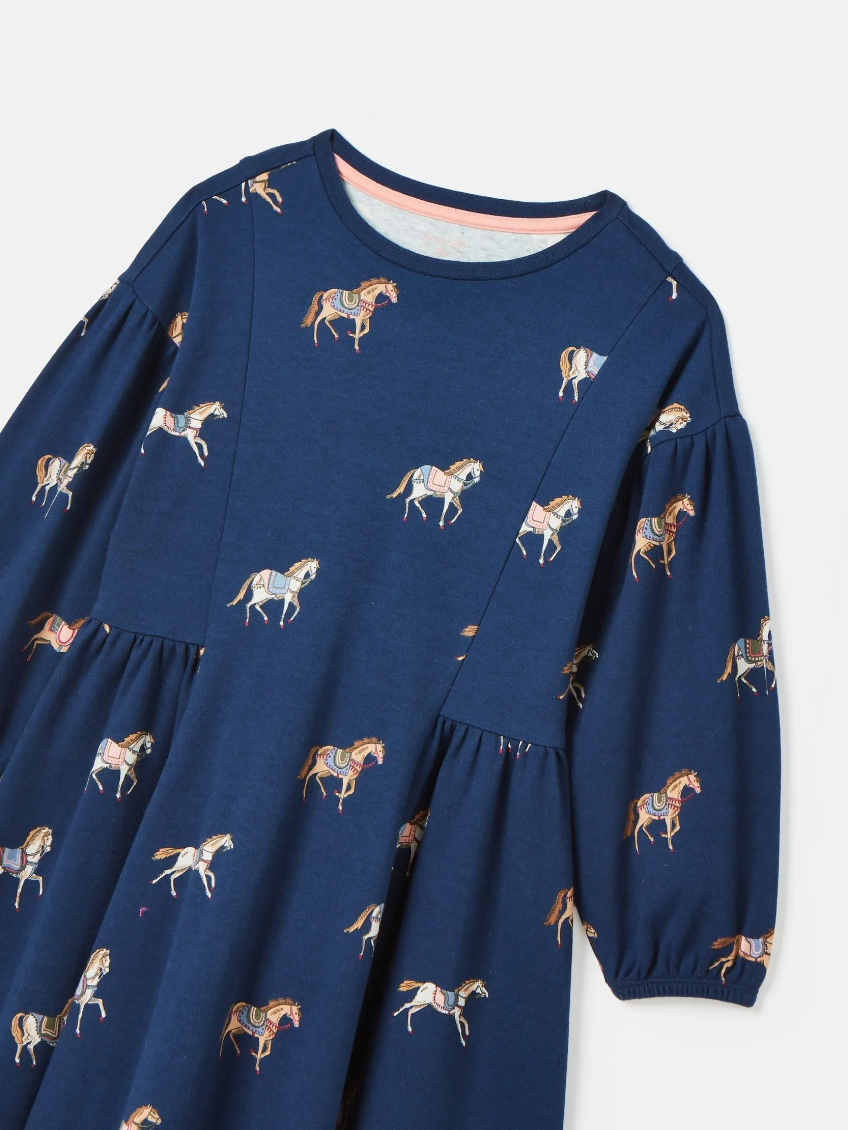 Girls' Aubrey Navy Horse Print Jersey Dress