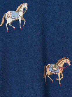 Girls' Aubrey Navy Horse Print Jersey Dress