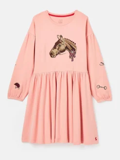 Girls' Aubrey Pink Horse Jersey Dress