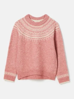 Girls' Charlotte Pink & Cream Fair Isle Jumper