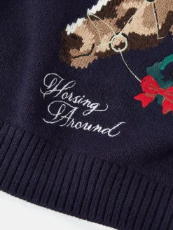 Girls' Cracking Navy Blue Intarsia Artwork Jumper