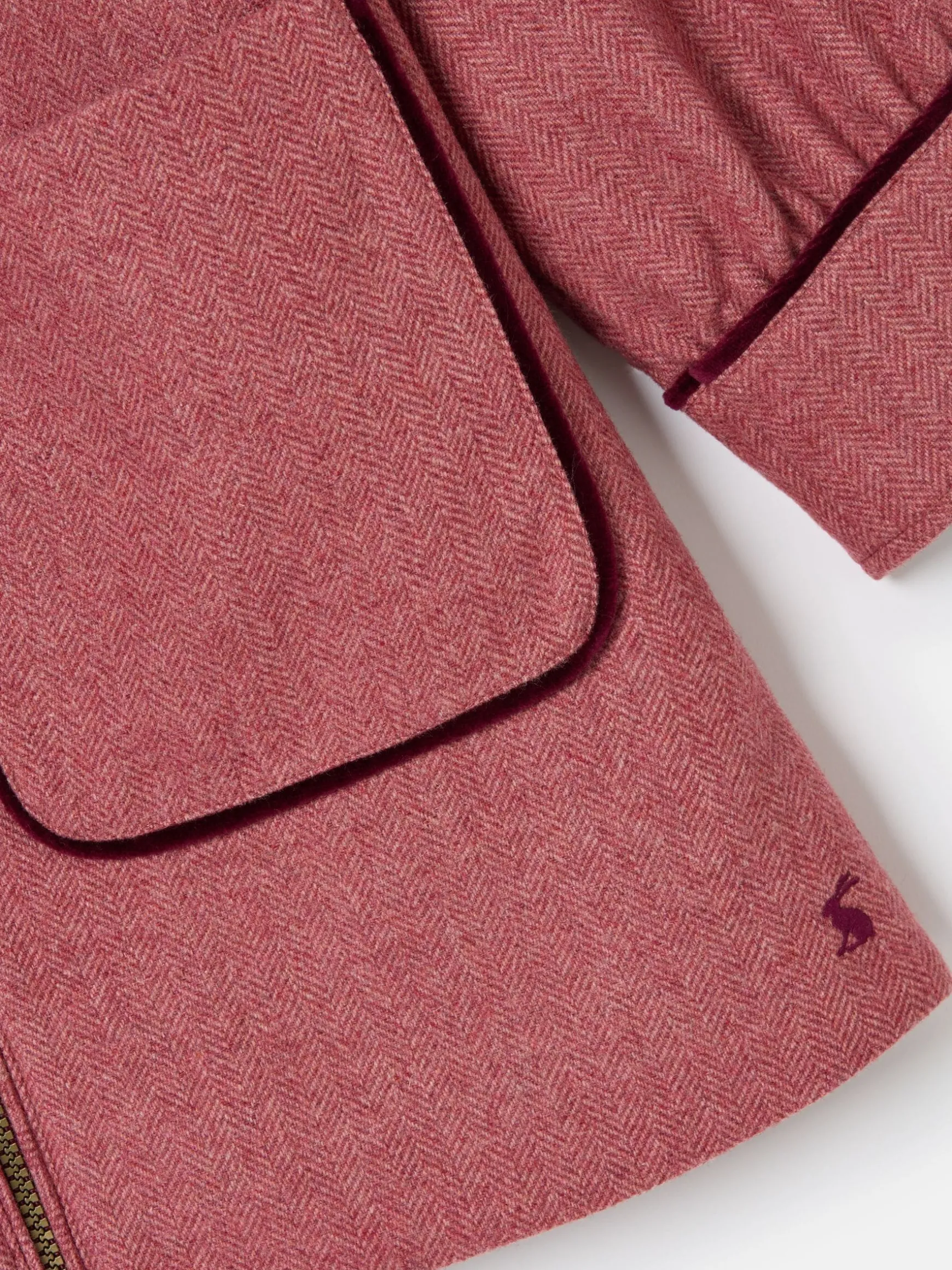 Girls' Dorothea Pink Herringbone Tweed Coat