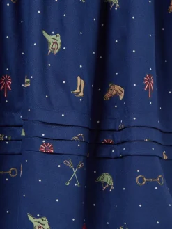 Girls' Ella Navy Print Bow Collar Dress